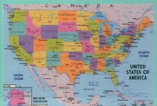 Map of the United States of America USA, California New York Ohio etc - Postcard