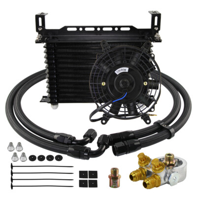 Universal 13 Row AN10 Engine Oil Cooler W/ Thermostat 80 Deg Filter Adapter Kit