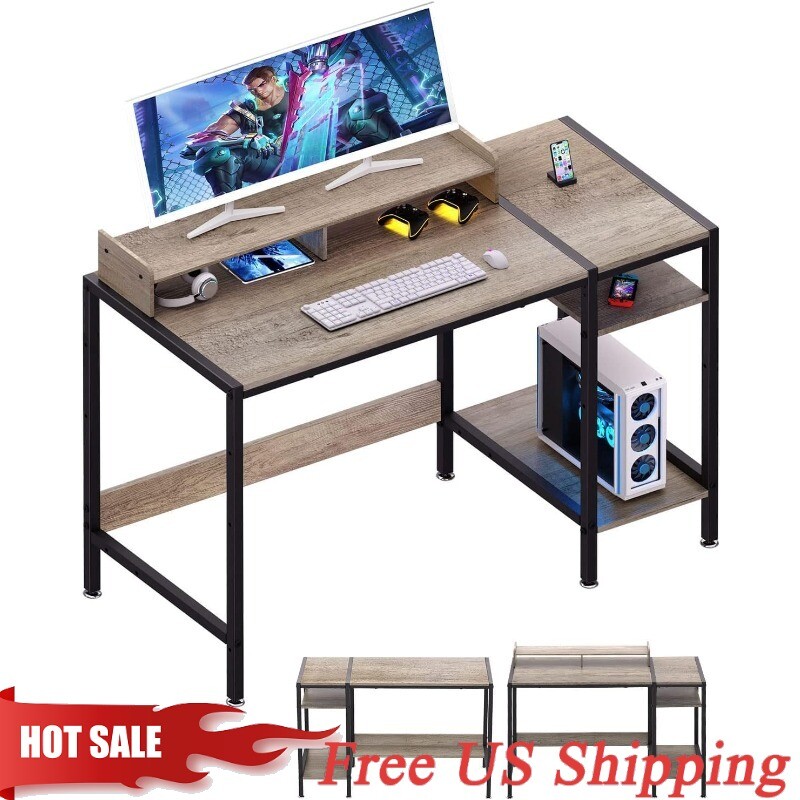 Computer Desk 47” Gaming Desk,Home Office Desk Storage,Small Desk Monitor Stand-image