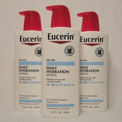(3) Eucerin Daily Hydration Moisturizer Lotion 16.9 oz each ~ Pump Bottle