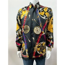 Vintage Hermes Paris Daimyo Printed Silk Shirt Size Medium