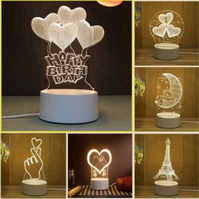 Acrylic 3D Night Light Romantic Love Table Lamp for Valentine's Day Bedside Lamp