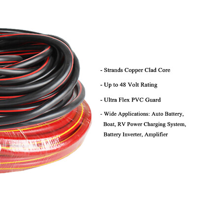 Automotive Power Ground Wire Black Red Strands Hookup Battery Inverter Cable Lot