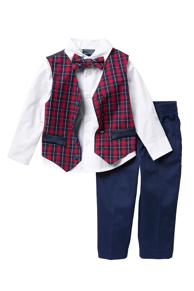 Boys Nautica 4 Piece Set with Dress Shirts, Vests, Pants, and Bow Ties Size 6 eBay