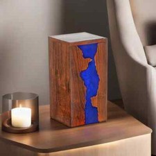 Handcrafted Rosewood and Blue Resin Urn Box - Memorial for Humans Ashes