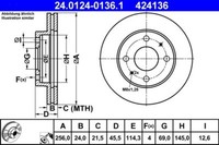 2X Ate 24.0124-0136.1 Bremsscheibe FüR Hyundai Kia Mitsubishi Volvo