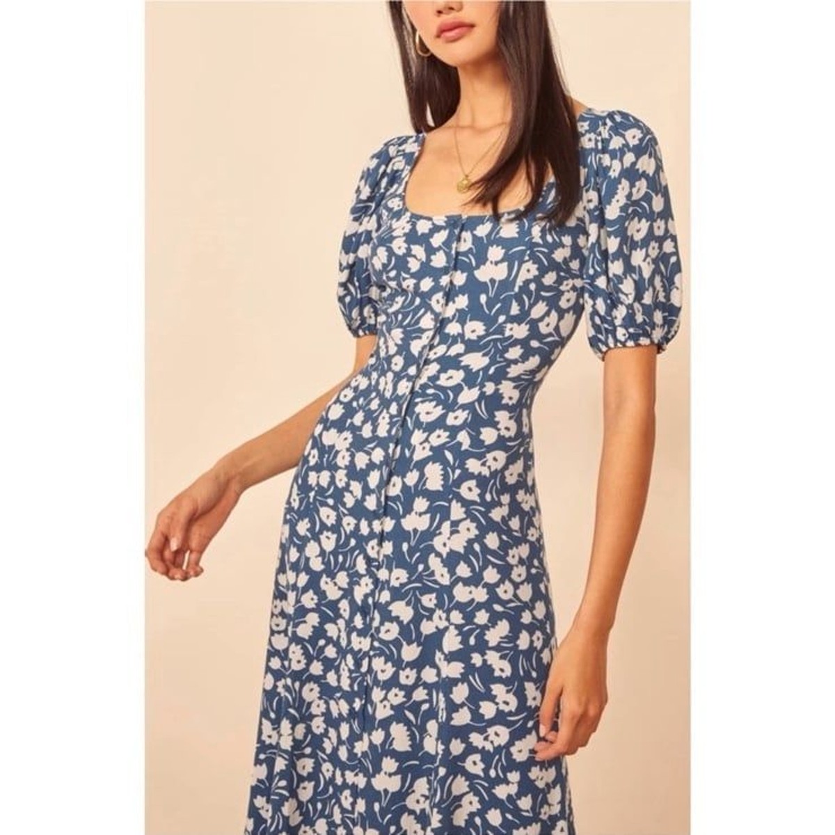 Reformation Beechwood Floral Short Sleeve Midi Dress in Tuli Blue Size 0 |  eBay