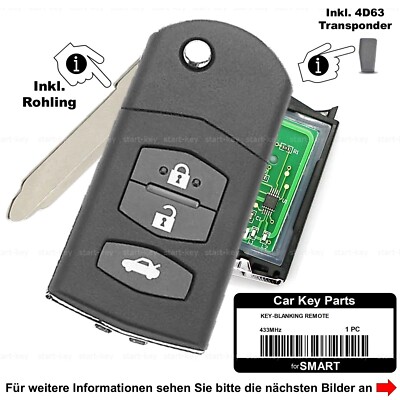 Schlüssel Ersatz Fernbedienung 433MHz für Mazda 2 DE 3 BL 5 6 GH MX-5 CX-7 CX-9