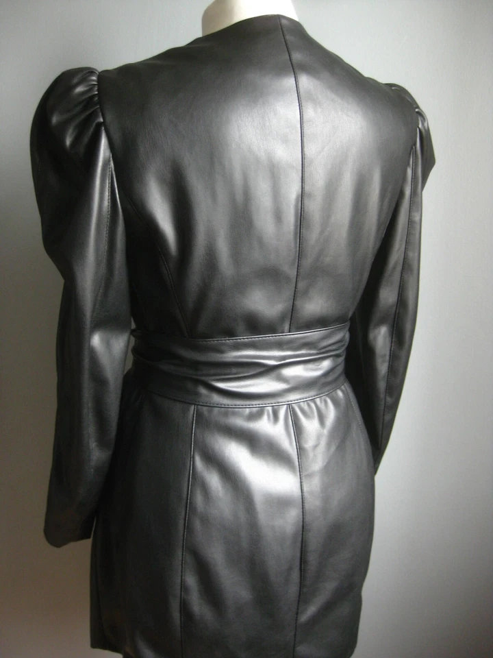 CHAQUETA ZARA Abrigo Imitación Cuero Pequeño 8 10 Trench Retro Puff Manga Cinturón Mac Años 60 Foto 3 de 4