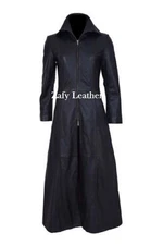 Women's Black Leather Full Length Trench Coat Pure Lambskin Vampire Stylish Coat
