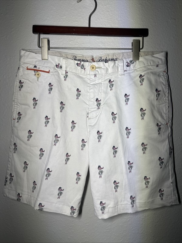 Tommy Bahama Hula Girl Men Shorts Cotton Stretch Resort Tiki Party Retro Size 36