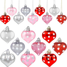 Valentine's Day 24PCS Heart Shaped Ornaments - Red, Pink, Silver Hanging Decor