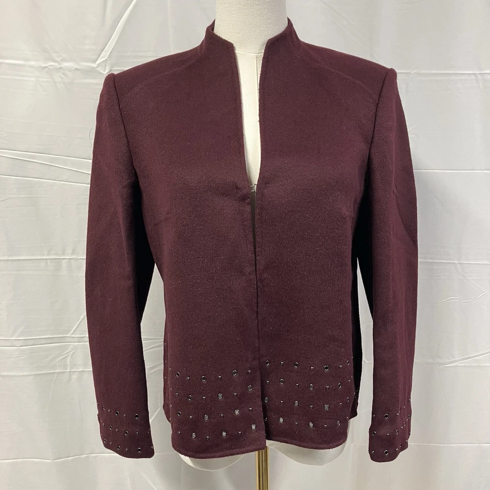 Abrigo Chaqueta Blazer Anne Klein Mezcla Lana Tachonado Talla PS Granate Clásico Carrera Foto 4 de 4