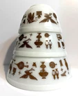 Vintage Pyrex Early American Nesting Mixing Bowl Set 3 White Brown Milk Glass