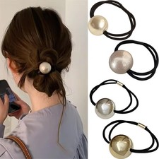 4 Pcs Pearl Elastic Hair Ties Fashion Glossy Scrunchies Gold Silver White Set