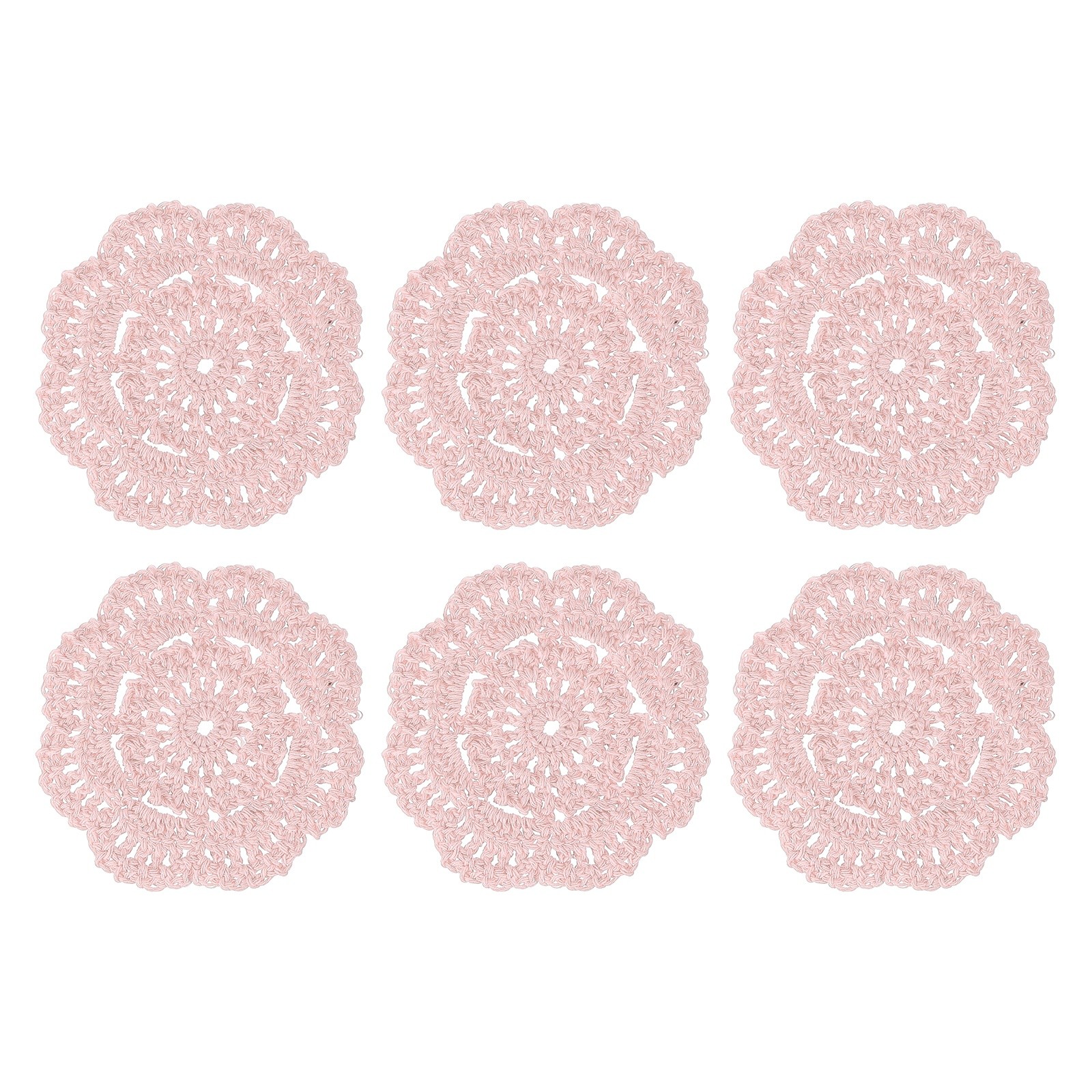 6Pcs Crochet Handmade Doilies 4" Placemats Lace Coasters Light Pink