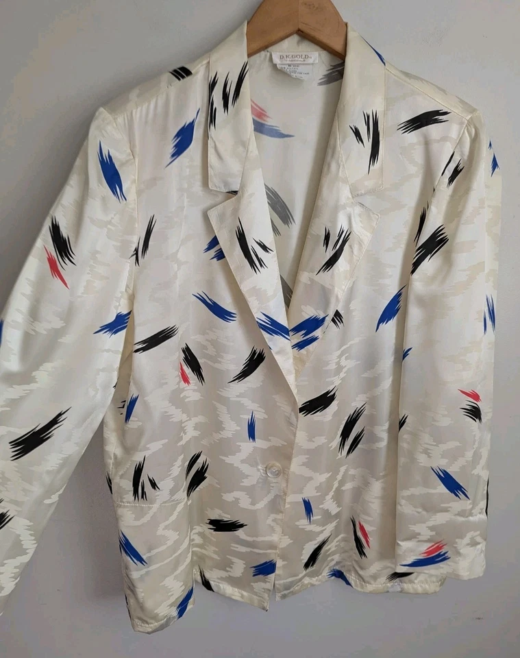 Chaqueta Blazer Vintage Totally Años 80 Gran Tamaño Satinado Nueva Ola Fiesta Bolsillos Cuadrados M L Foto 2 de 4