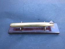 WW 2 BRASS TRENCH ART ROYAL NAVAL TORPEDO ON BAKELITE STAND 15.5 CM