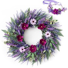 Lavender Wildflower Wreath 26in Purple Artificial
