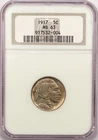 1917 Buffalo Nickel 5C, NGC MS63, Choice Uncirculated BU, Toned