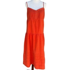 Boho Textured Tiered Midi Dress Smocked Boho Orange Coastal Sundress Cottage