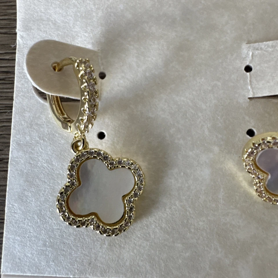 Pendientes Argento Vivo para mujer enchapados en oro marfil trébol y circonita cúbica ~ ¡Nuevos! Foto 3 de 4