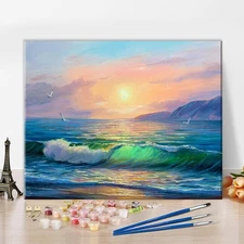 TUMOVO Paint by Numbers Kit for Adults Morning on Sea Wave Artwork-05 