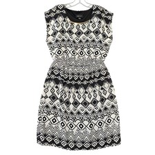 AB Studio Gray Black Striped Dress Midi Stretch Waist Sleeveless Women's Size S