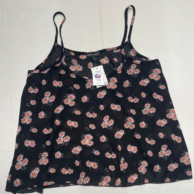 Kohl's About A Girl, Sheer Camisole, Black, White & Pink Flowers, Large, NWT