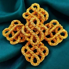 Maltese Cross Brooch Gold Signed Numbered Lucien Piccard Vintage Gothic Revival