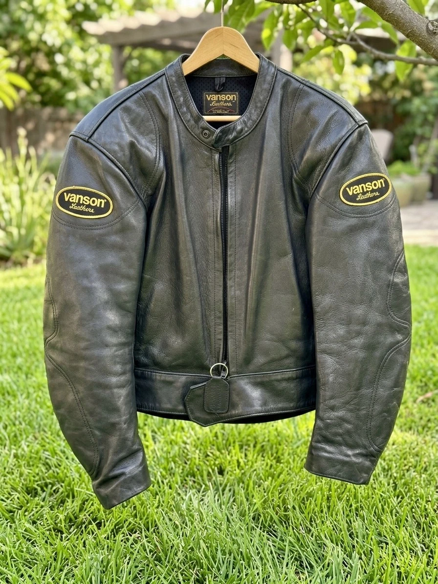 Vanson vintage style unique Leather Motorcycle Race Jacket Black - product detail image 5