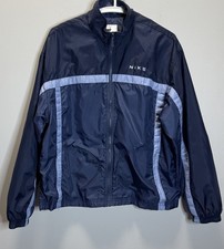 Vintage Nike Windbreaker Jacket Youth Size L 12-14 Navy Blue W/Blue Striped