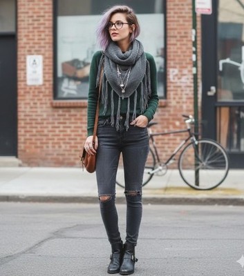 Staring at Stars by Urban Outfitters Knit Triangle Fringe Shawl Scarf Gray 