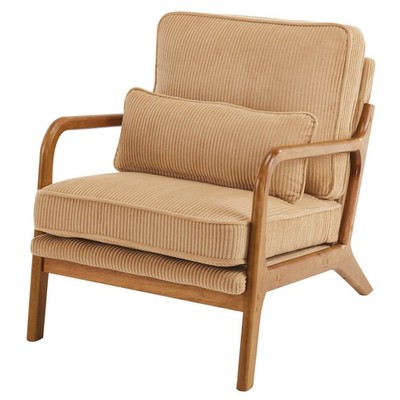 Upgraded Premium Corduroy Accent Chair Solid Wood Comfy Reading Chair Khaki