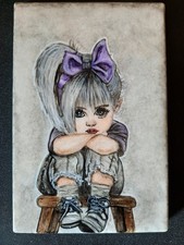 Bemalter Stein Marmorplatte 10cmx15cm Mädchen Dekoration Unikat Handbemalt