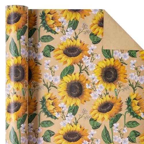  Kraft Floral Wrapping Paper Roll - Mini Roll - 17 17 inch x 33 feet Sunflower - Image 2 of 4