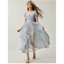 Linennaive Monet Haze 26 Dress Fairy Layered Midi Linen Dress w/Pintucks Floral