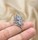 925 Sterling Silver Ring Moonstone Rainbow Gemstone Ring Silver Statement Ring