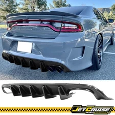 Fits 15-23 Charger V1 Rear Diffuser Lip Quad Exhaust Tip Carbon Fiber Print