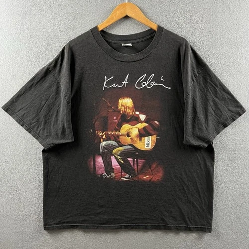 Kurt Cobain Shirt Mens 2XL Black 90s Acoustic Graphi 1990s vintage concert t-shirt, vintage, size XXL, single stitch, B+ condition