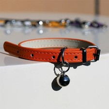 Leather Cat Collar with Bell Adjustable Kitten Puppy Collar S Small Dog Pet