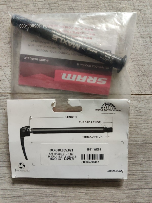 SRAM Maxle Stealth thru-axle (MPN: 00.4318.005.021) Length 118.5mm TL 9mm TP M12
