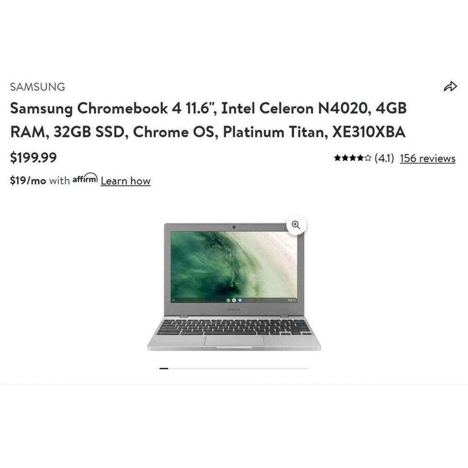 SAMSUNG CHROMEBOOK 4 11.6" INTEL CELERON 4GB RAM 32GB SSD CHROME OS BLUETOOTH - Image 2 of 4