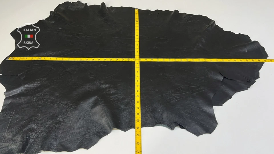 BLACK TEXTURED EMBOSSED Thin Soft Italian Lamb Leather 2 skins 16sqf 0.6mm B7962 - Image 4 of 4