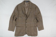 Polo Ralph Lauren Blazer Jacket Coat Plaid Herringbone Tweed 100 Linen Blue 40
