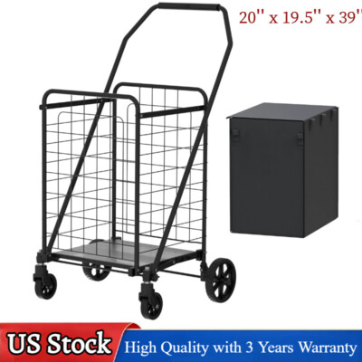 Folding Shopping Cart Grocery Utility Cart with Double Basket and Swivel Wheels