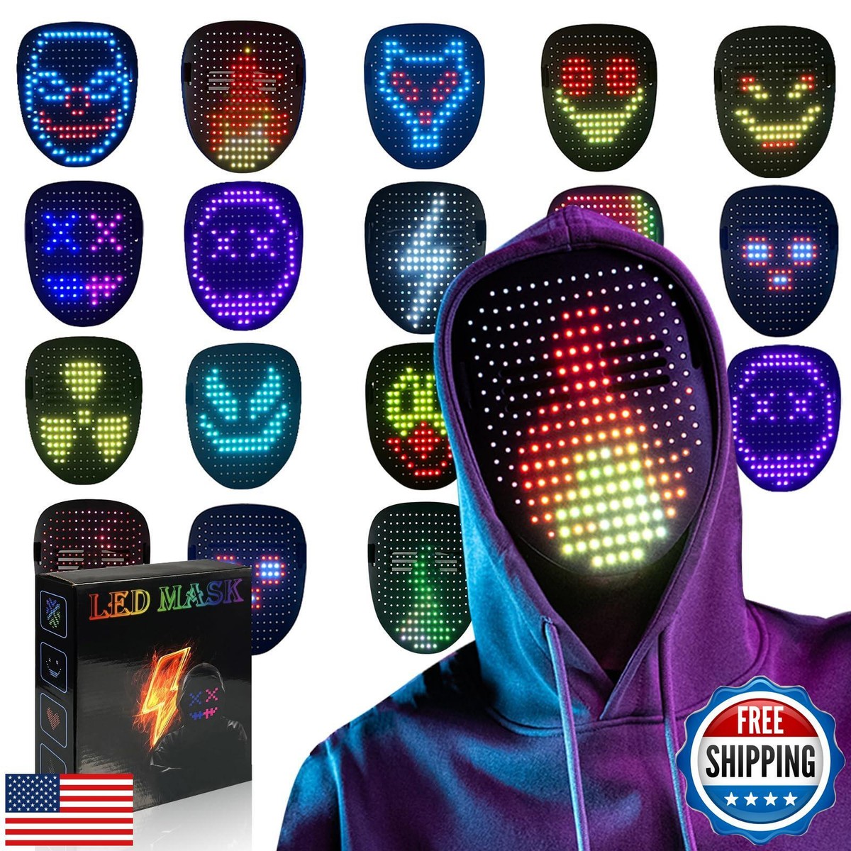 COOLGUARDER Led Mask with Gesture Sensing, Light up Shining