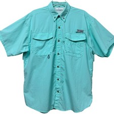 Columbia PFG Fishing Shirt Short Sleeve Vented Button-Up Men s M Aqua Blue