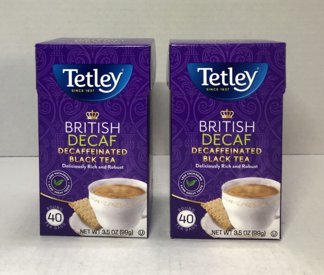 Tetley British Decaf Decaffeinated Black 80 Tea Bag New Look-2 BOX NWT 3.5 OZ EA