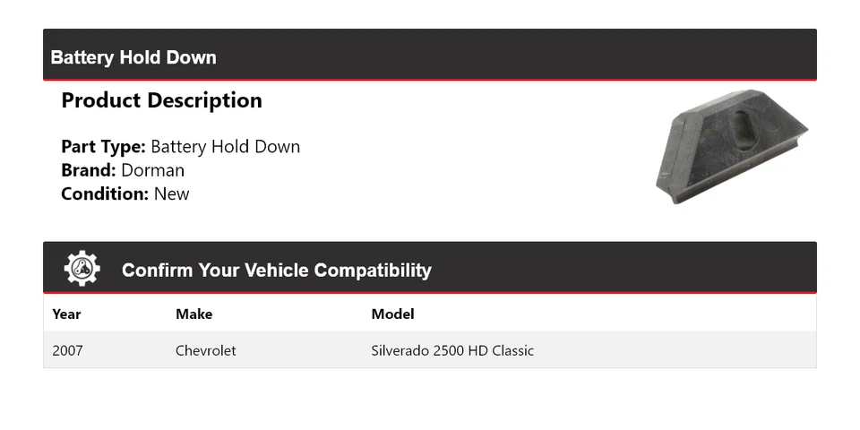 Chevrolet Silverado 2500 HD 2007 clásico Dorman retención de batería Foto 2 de 4